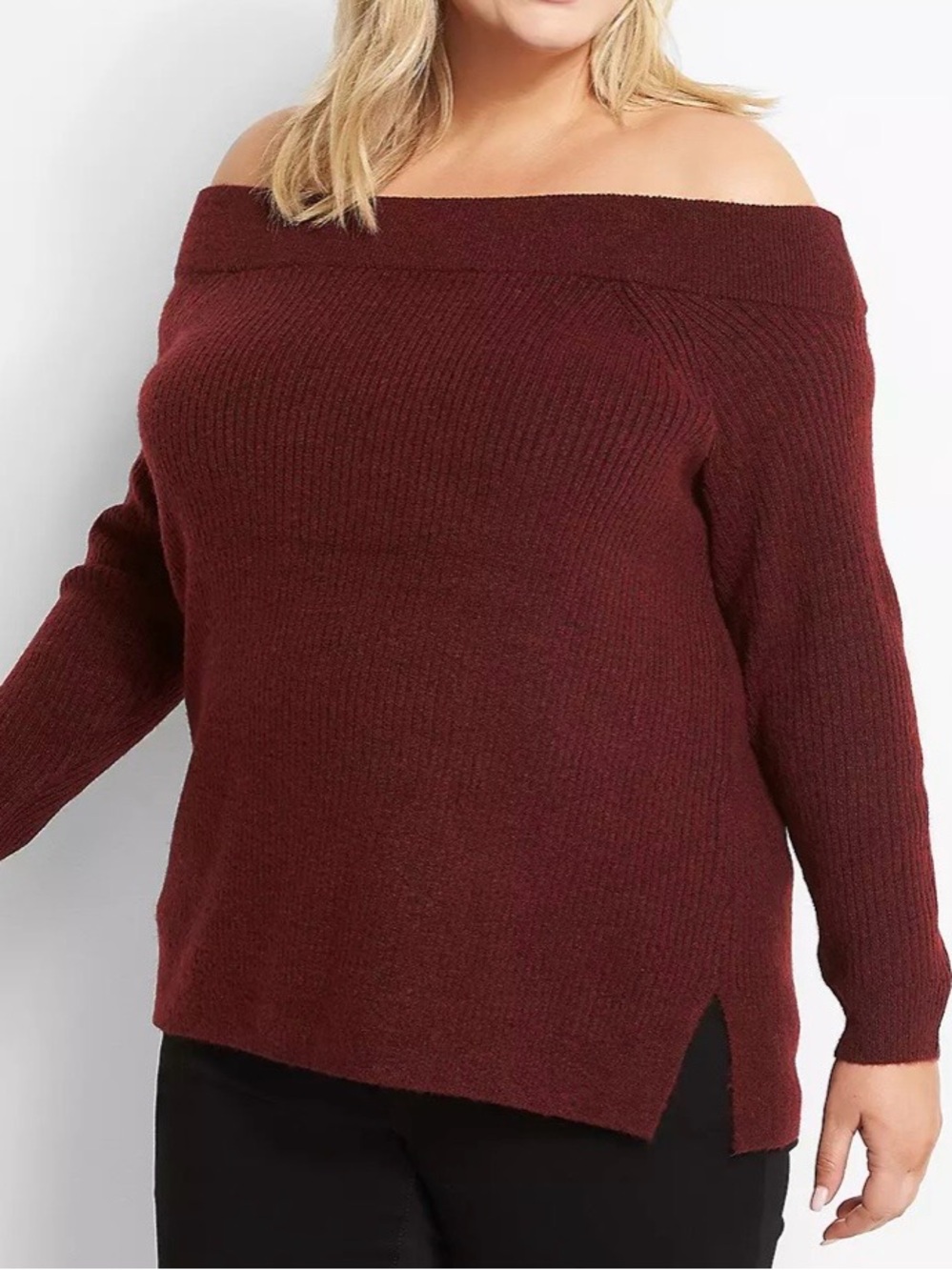Lane Bryant Off-the-Shoulder Ribbed Sweater - Burgundy Plus Size 22/24 NWT